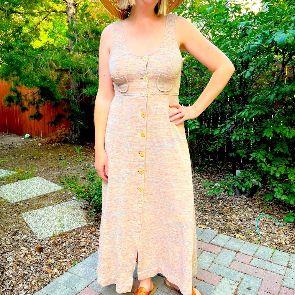 Vintage Women’s Betty Lou California 1970s Empire Waist A-line Multicolor Dress